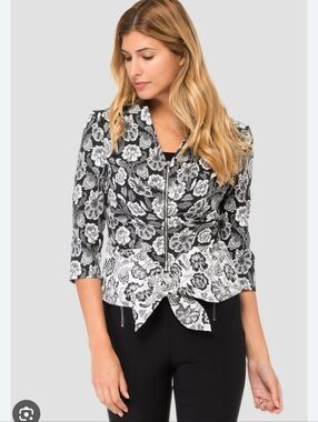 JOSEPH RIBKOFF |  jacket floral print blazer Tie-up Waist Accent Black Sz 8